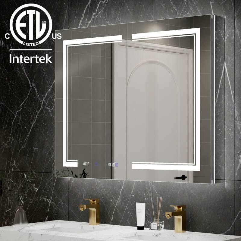 Modland Recessed Smart Mirror Cabinet 24-48x32" with Lights, Anti-Fog, Outlet & Magnifier - Adjustable Shelves