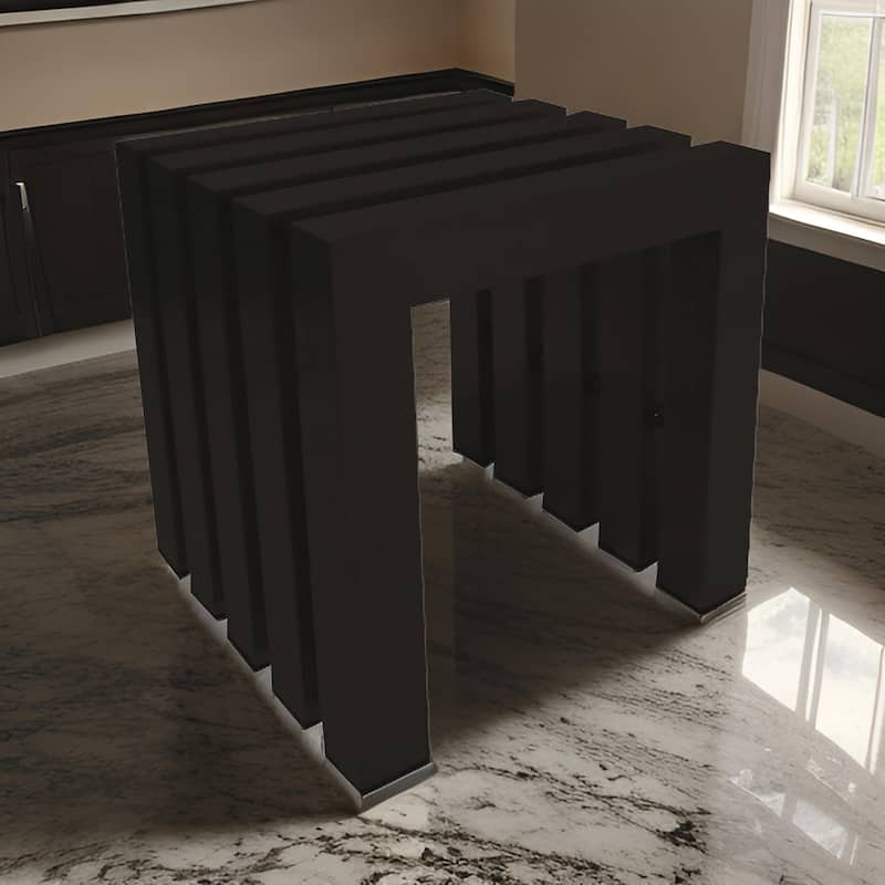 Namo 17 Inch Accent Stool, Modern Slatted Design, Rectangular, Black Steel