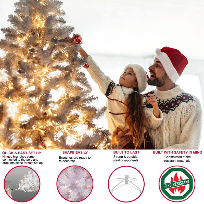 4.5' Slim Fraser Fir Artificial Christmas Tree, Multicolor Lights - 4.5 Foot