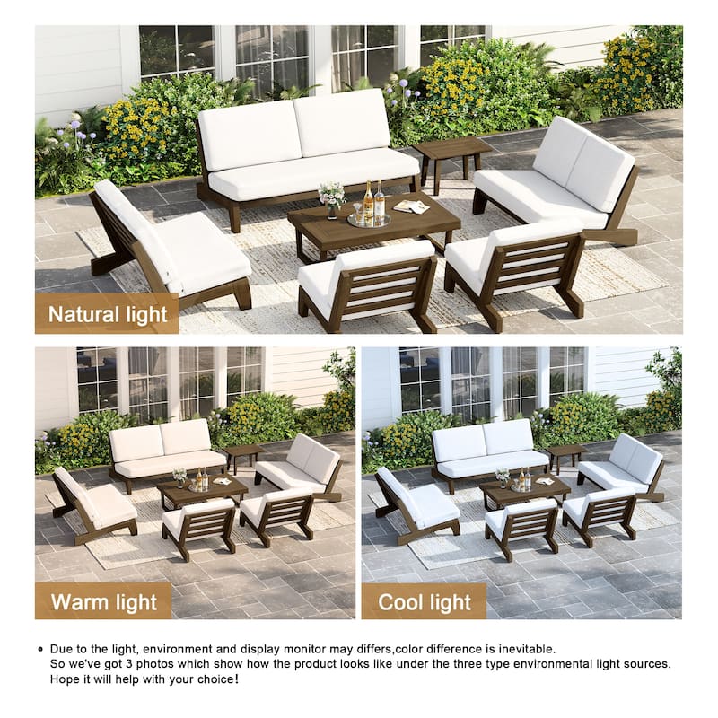 Casual Teak Wood Large 7-Piece Outdoor Patio Conversation Set