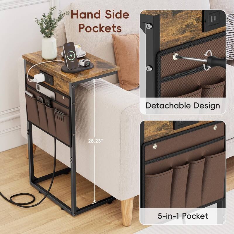 C Shaped End Table with Charging Station - 16.35"D x 10.84"W x 28.23"H