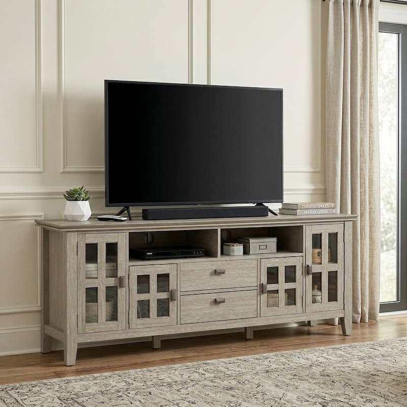 WYNDENHALL Stratford SOLID WOOD 72" Wide TV Media Stand For TVs up to 80" - Distressed Grey