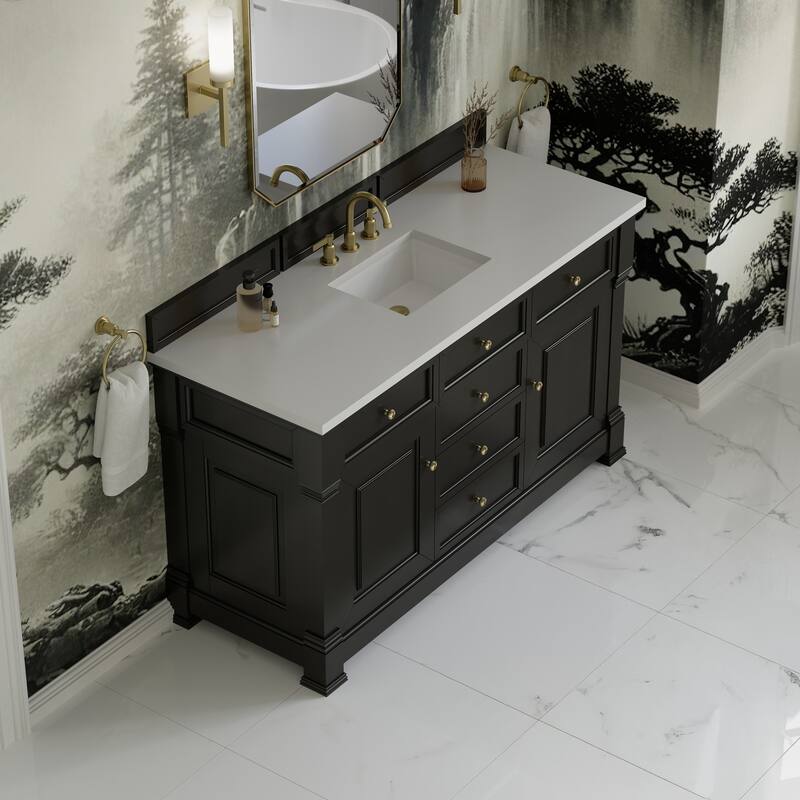 Brookfield 60S" Single Vanity, Black Onyx - White Zeus - 8" WS