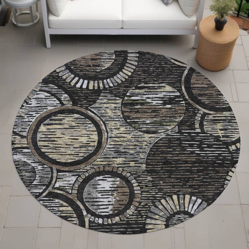 Machine Washable Indoor/ Outdoor Modern Grover Chantille Rug - Black - 8' x 8'
