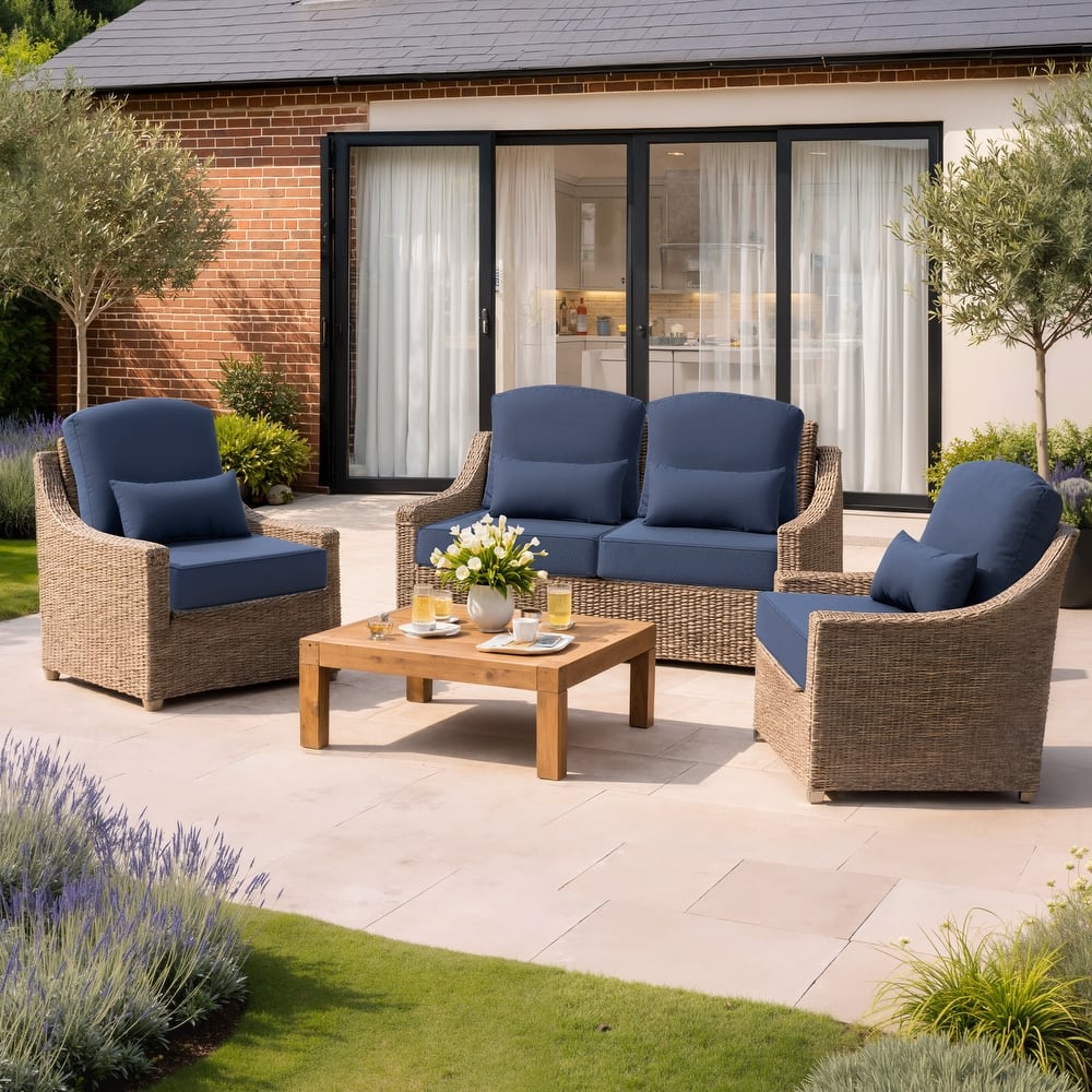 Outdoor Seat Cushion Set 24 x 24 Inch Patio Furniture Cushions Deep Seat & Back Cushion with Pillow for Chair Sofa