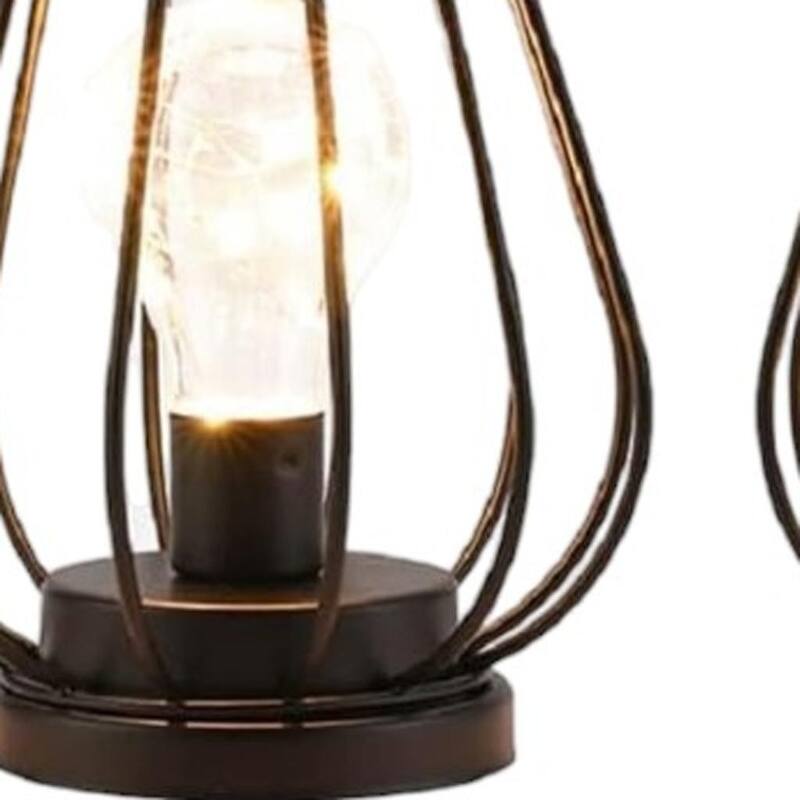 HomeRoots Set of Two 7" Black Geometric Cage Cordless Desk Lamps - 6.00 in. x 6.50 in. x 6.00 in.
