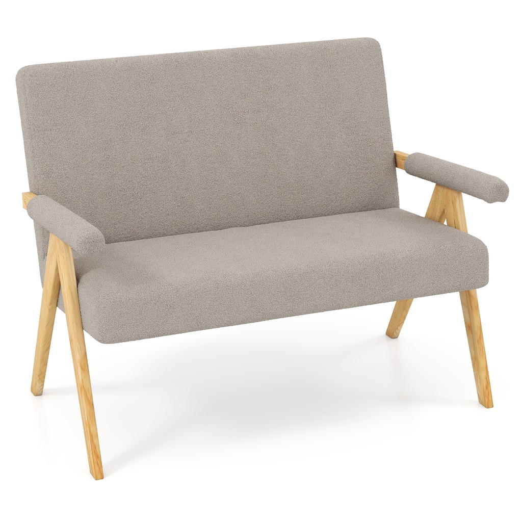 Gymax Loveseat Sofa Upholstered Sherpa Couch w/Armrests & Wooden Legs