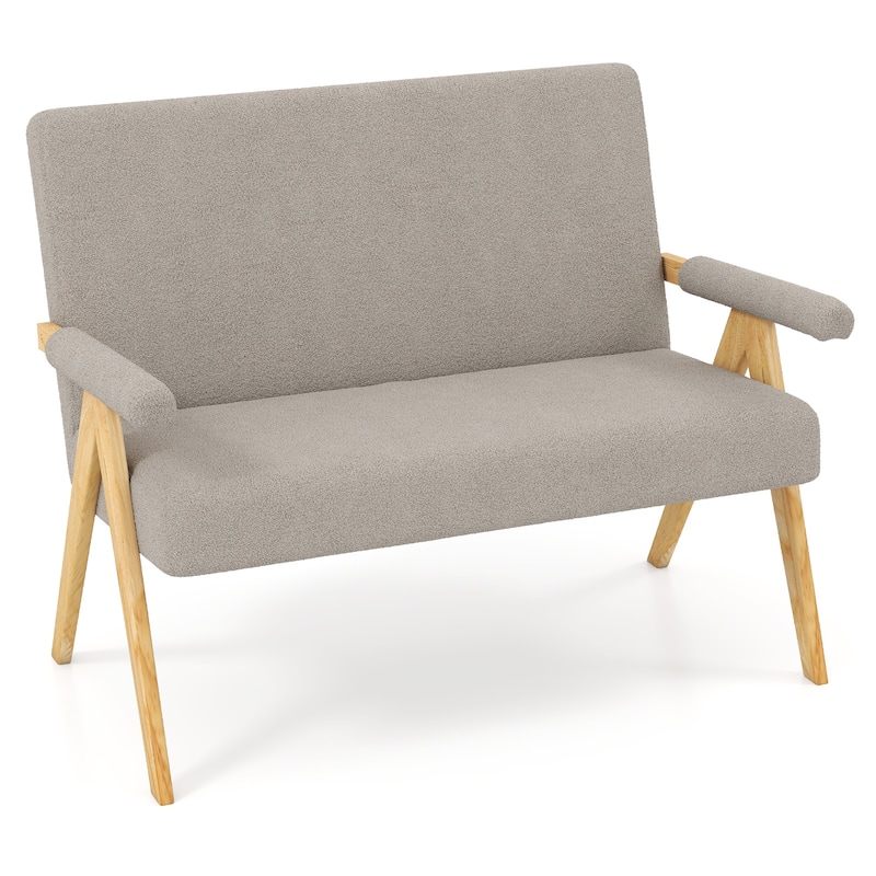 Gymax Loveseat Sofa Upholstered Sherpa Couch w/Armrests & Wooden Legs - Grey