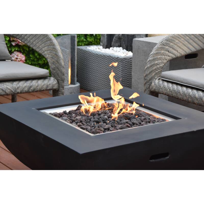 Modeno Aurora 50,000 BTU Black Concrete Propane Fire Table with Lava Rocks & Cover