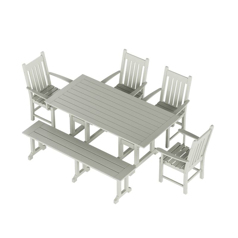 Laguna Hdpe All Weather Outdoor Patio Dining Set with Rectangle Table, Arm Chairs and Bench (6-Piece Set)