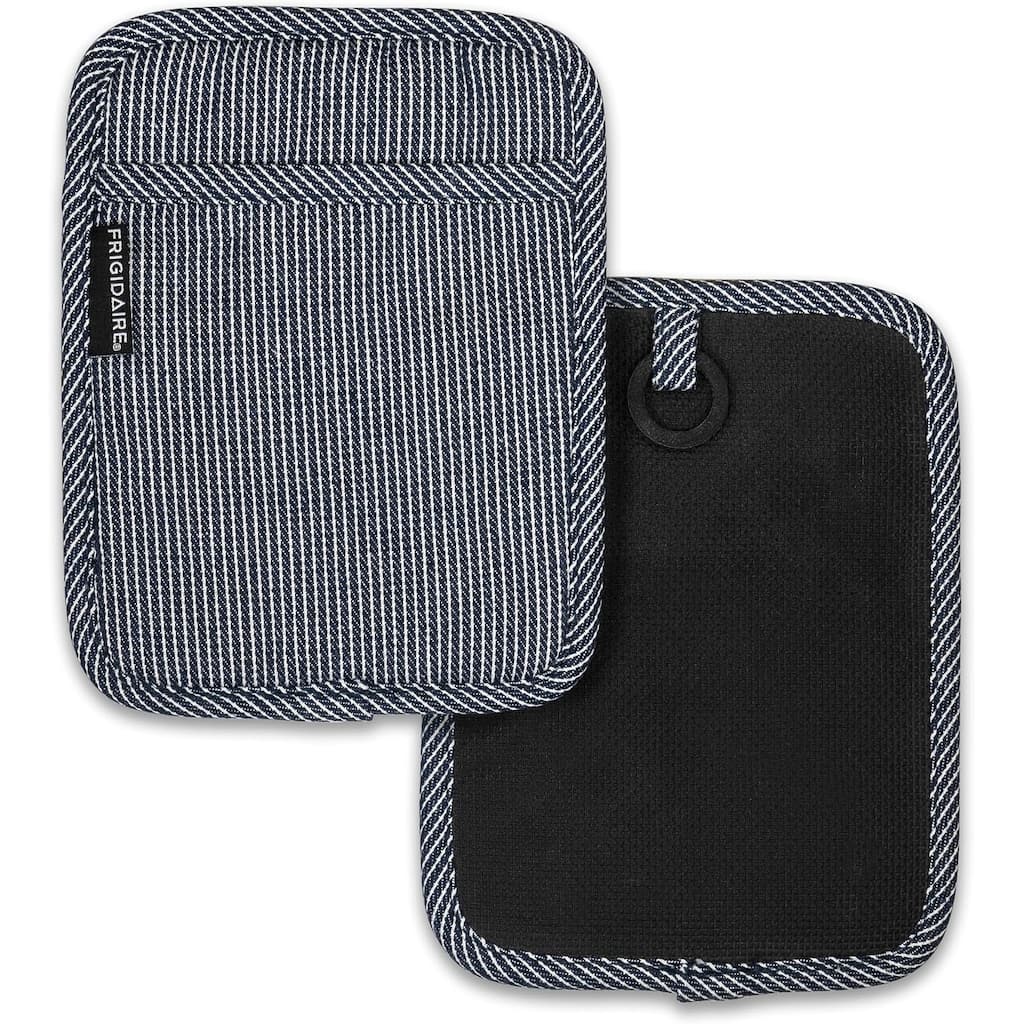 2 Pack - Denim Blue Heat Resistant Thick Soft Quilted Lining Kitchen Oven Pot Holders With Neoprene and Cotton Non-slip