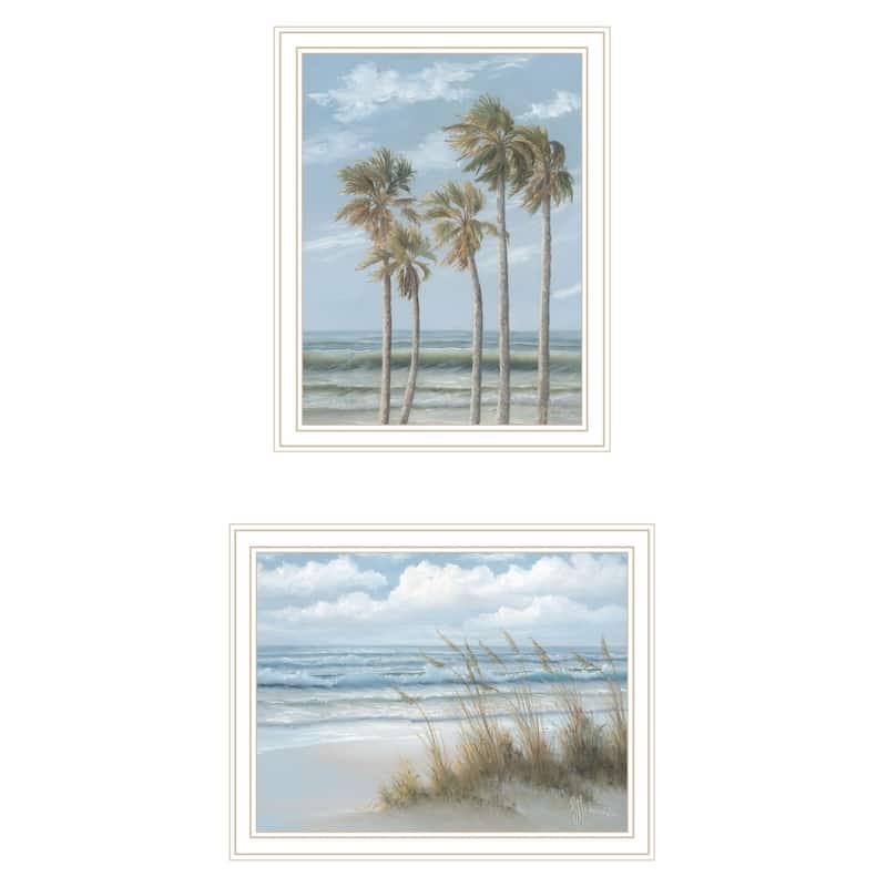 Trendy Decor 4U "Winds of the ocean blowing the Palm Trees and Sea Oats" Printed Framed Wall Art by Georgia Janisse - White - 14 x 18