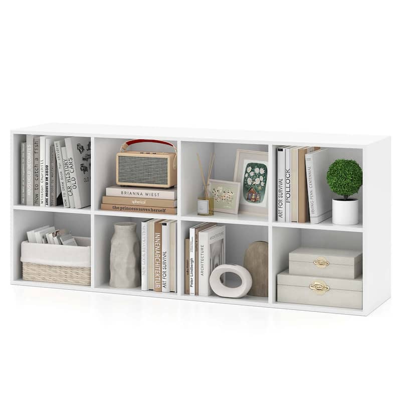 8-Cube Bookcase Floor Standing Horizontal Bookshelf w/ Open Shelves - White