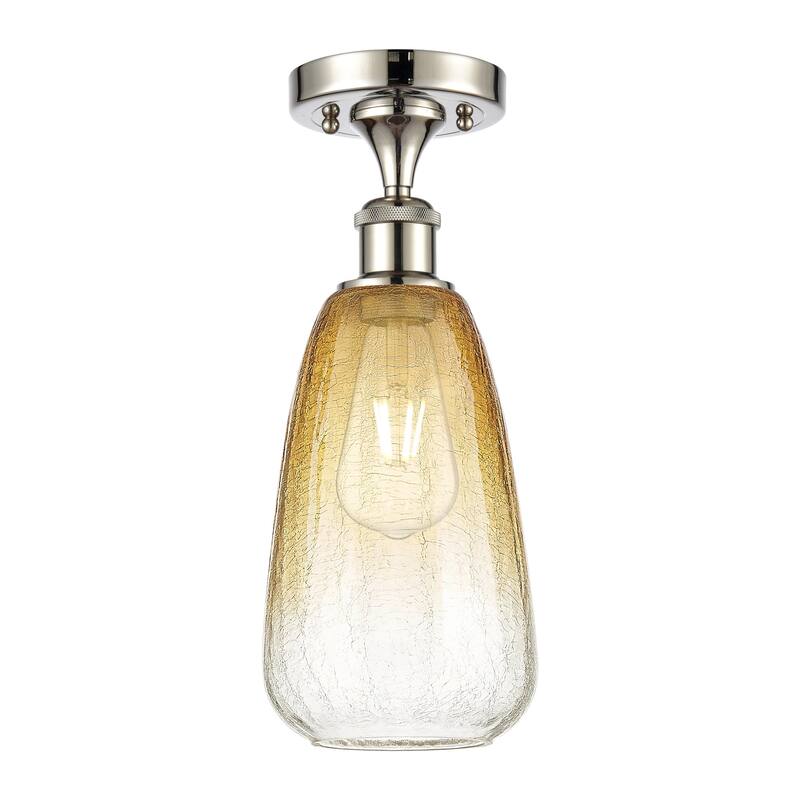 Innovations Lighting 516-1C-14-6 Brookhaven Almond Semi-Flush - Polished Nickel / Amber