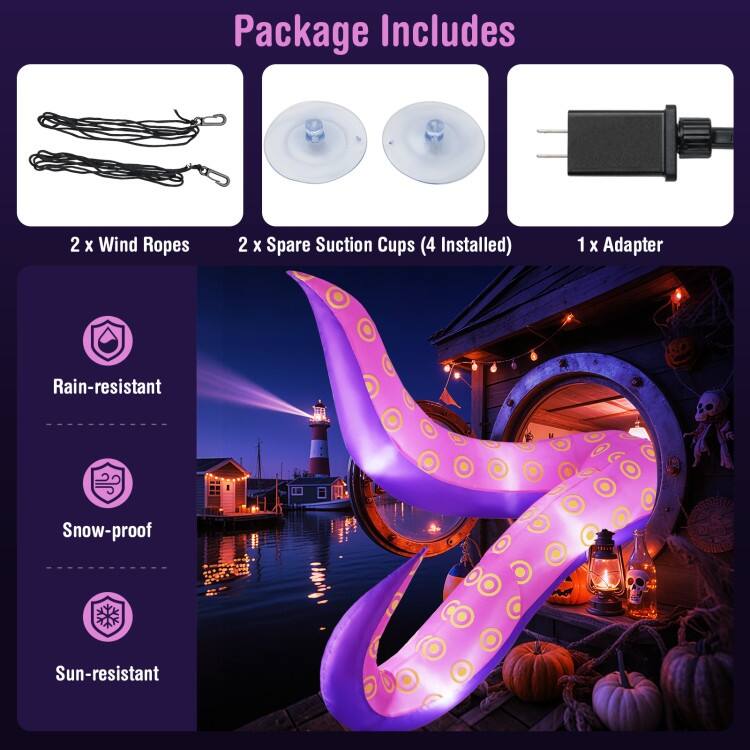 Multi-Color Polyester 6.5ft Inflatable Halloween Tentacles with LED Lights