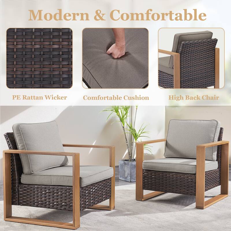 Outdoor Balcony Chairs with Ottoman - Brown