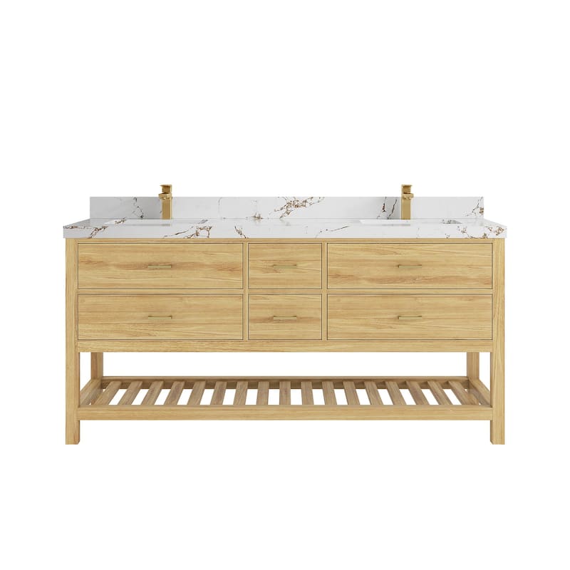 Willow Collections 72 in. W x 22 in. D Parker Solid Teak Double Sink Bathroom Vanity with Countertop
