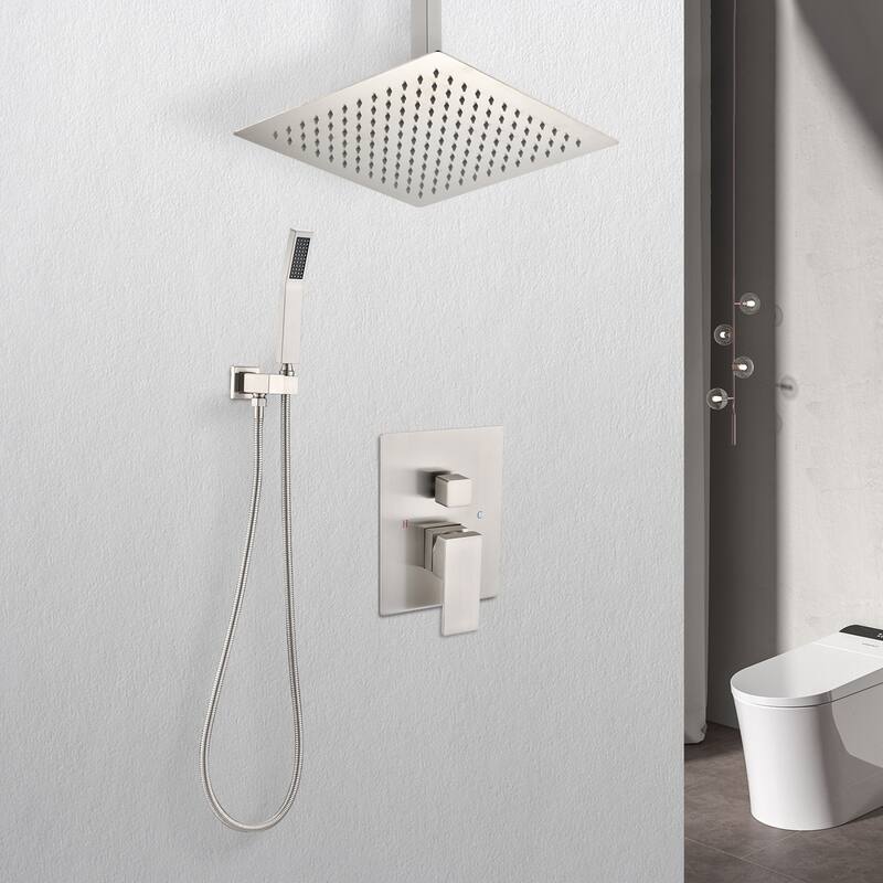 Topcraft Ceiling Mount Rainfall Shower System with Handheld Showerhead - 12*12