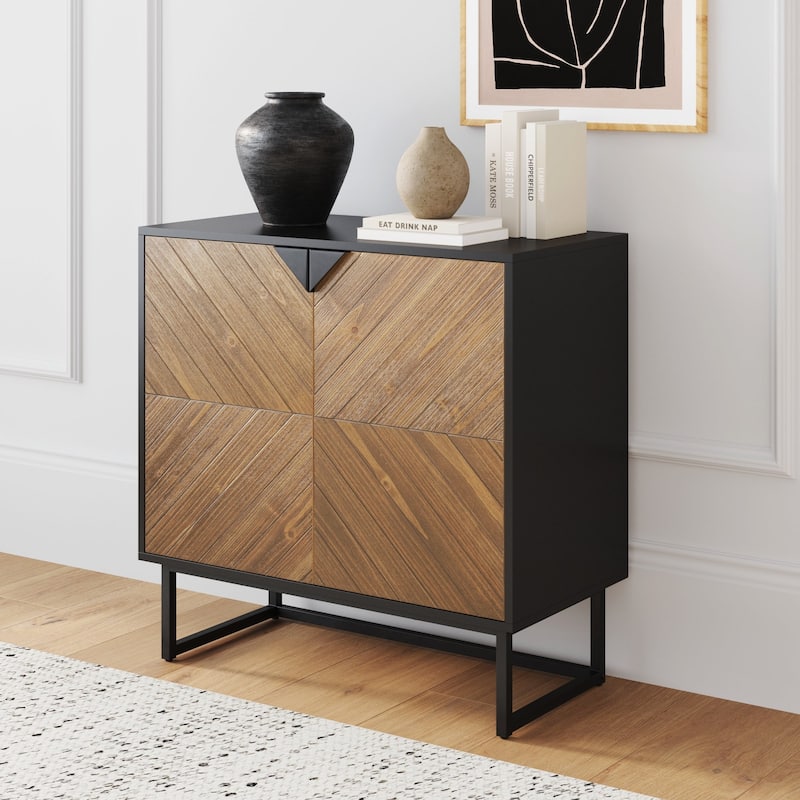 Nathan James Enloe Rustic Doors Metal Base Free Standing Modern Storage Cabinet for Entryway - Walnut Brown/Black