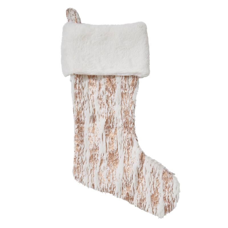 Faux Fur With Brushed Metallic Foil Print Stocking - Gold