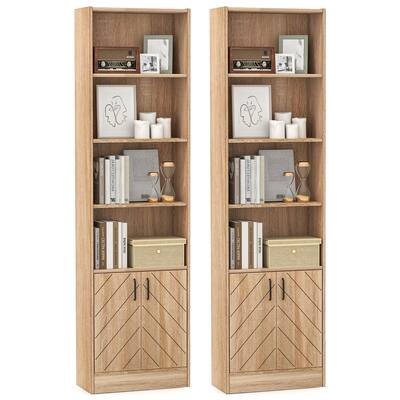 Gymax 2 PCS 71'' Bookshelf w/2-Door Cabinet 6-Tier Bookcase Tall