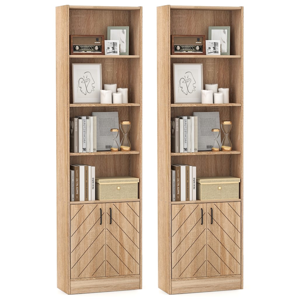 Gymax 2 PCS 71'' Bookshelf w/2-Door Cabinet 6-Tier Bookcase Tall