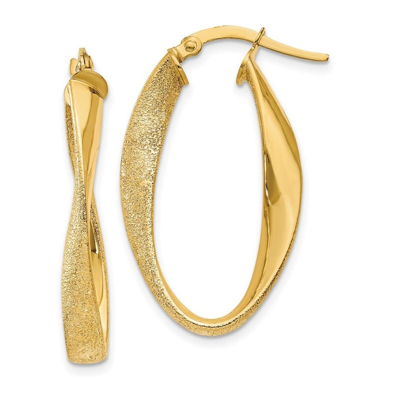 Curata 14k Yellow Gold Laser-cut Oval Twist Hoop Earrings (4mm x 30mm)
