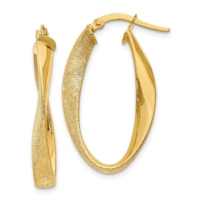 Curata 14k Yellow Gold Laser-cut Oval Twist Hoop Earrings (4mm x 30mm)