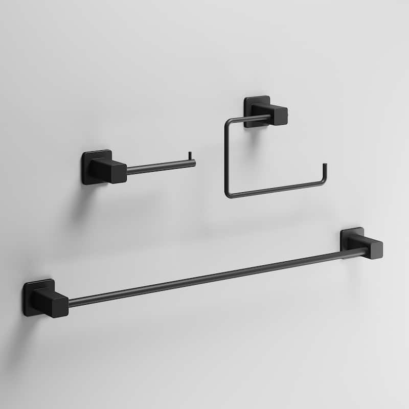 VIGO Meridian 3-Piece Bathroom Hardware Accessory Set with 24 in. Towel Bar, Toilet Paper Holder, Hand Towel Holder - Matte Black