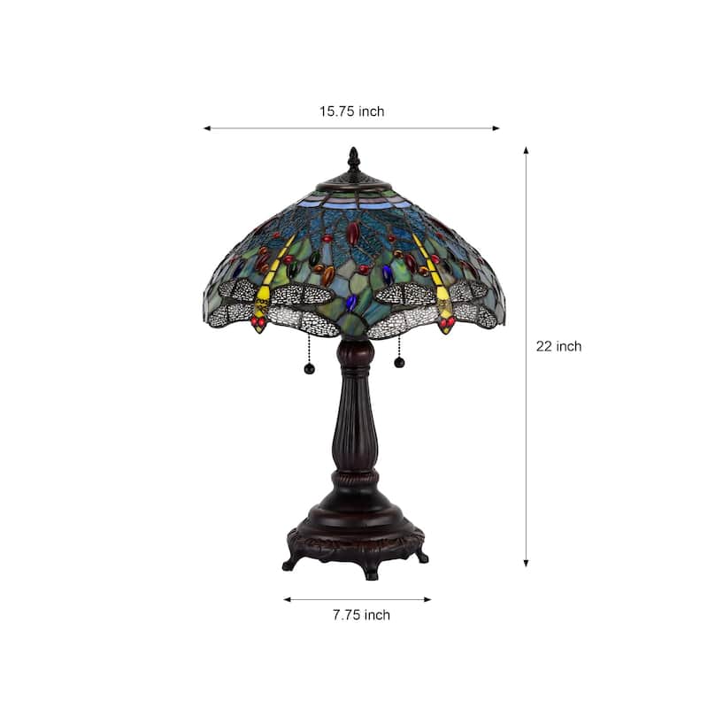 Copper Grove Simeonov Tiffany-style Blue Dragonfly Table Lamp