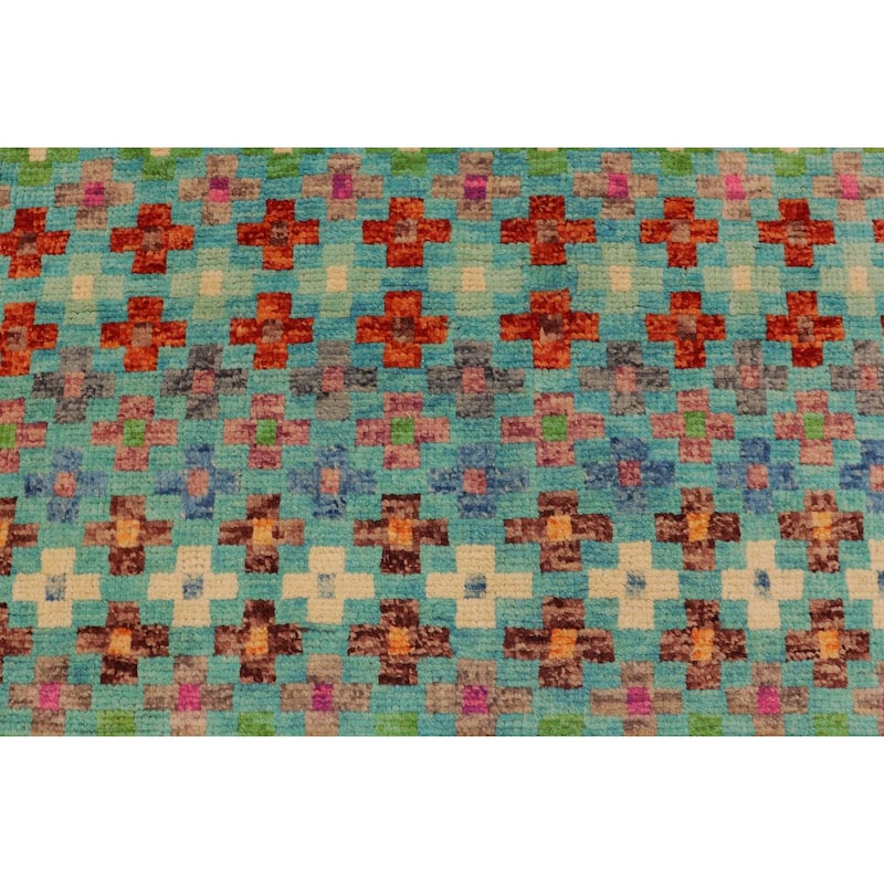 Contemporary Balochi Olson Blue/Orange Hand Knotted Wool Rug - 4'10'' x 8'3''