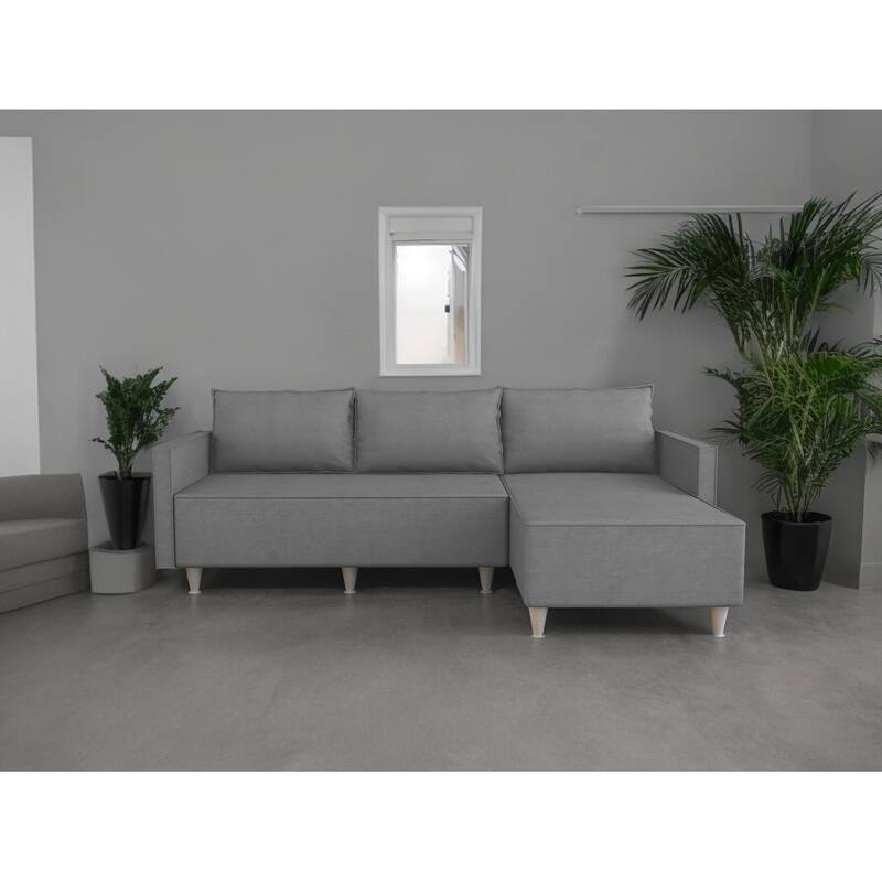 Grey Solid Wood Sectional Sofa, 26x79x30", 120 lbs, Reversible, Cozy, Easy Assembly
