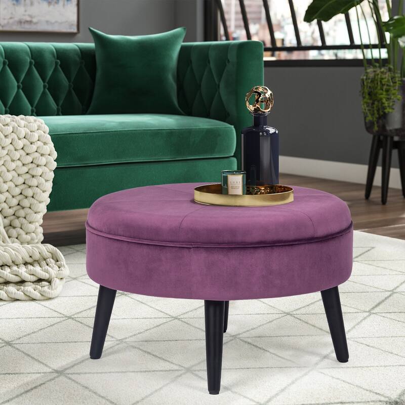 Carson Carrington Indnas Round Velvet Cocktail Coffee Table Ottoman