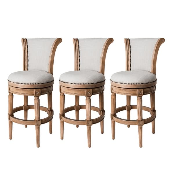 slide 2 of 2, Maven Lane 31" Pullman Swivel Bar Height Kitchen Stool Set of 3 - Fabric Weathered Oak