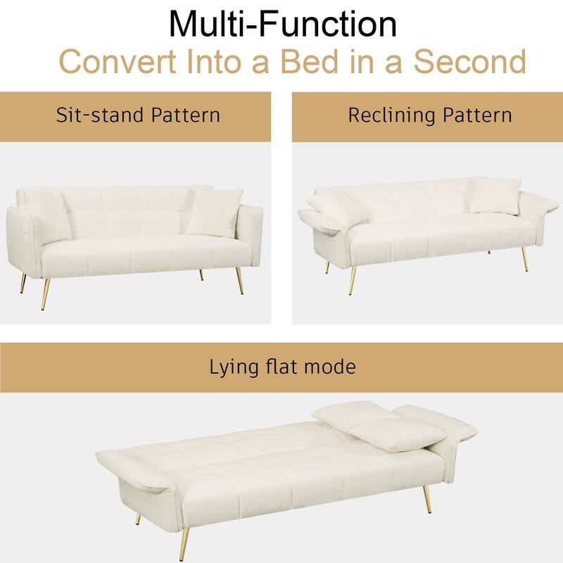 Modern Convertible Futon Sofa Bed with Adjustable Arms and Backrest