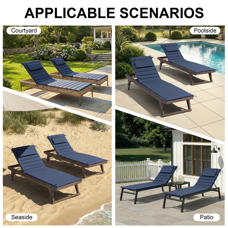 Outdoor Chaise Lounge Cushion Quilted Patio Sun Lounger Pad with Straps