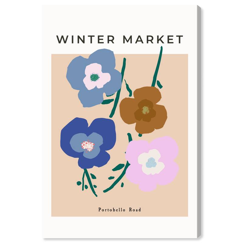 Wynwood Studio Canvas Floral and Botanical Winter Market Portobello Blue and Modern & Contemporary Wall Art Canvas Print