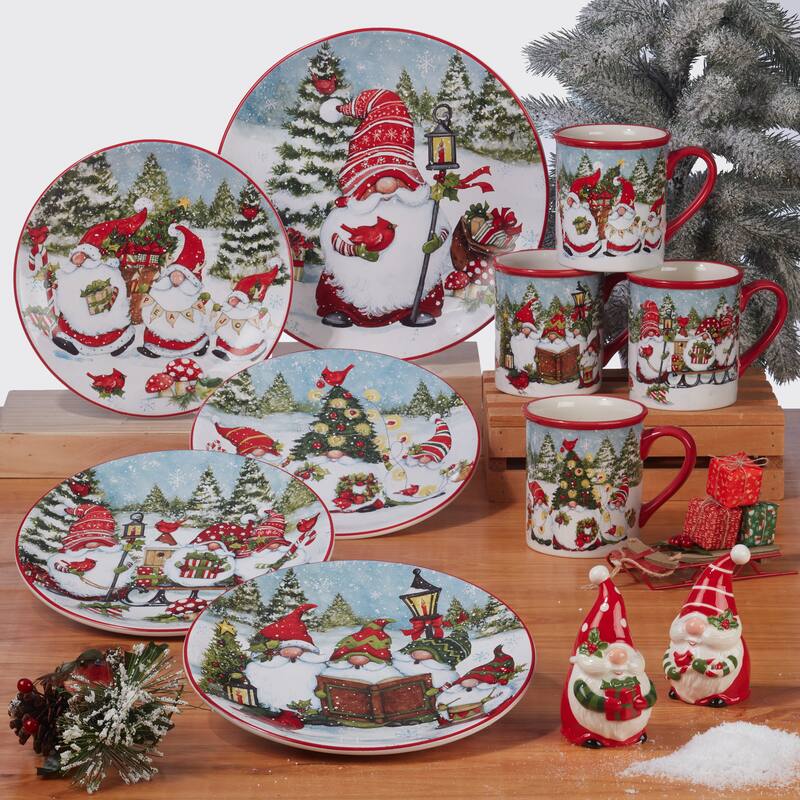 Certified International Christmas Gnomes 9" Salad/Dessert Plates, Set of 4 Assorted Designs - 9-inch