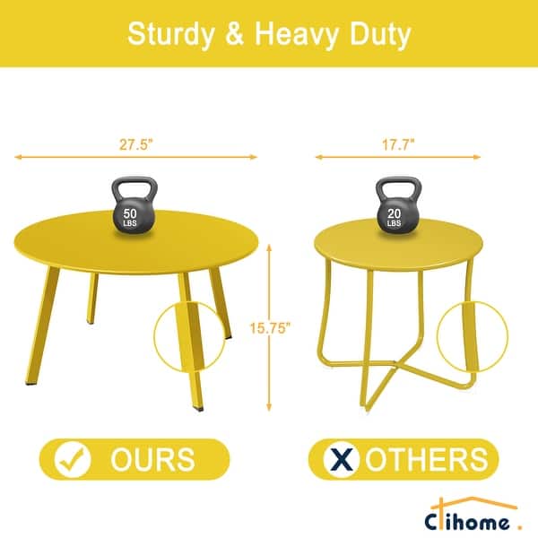 dimension image slide 7 of 10, Clihome Weather Resistant Round Steel Patio Large Coffee Table