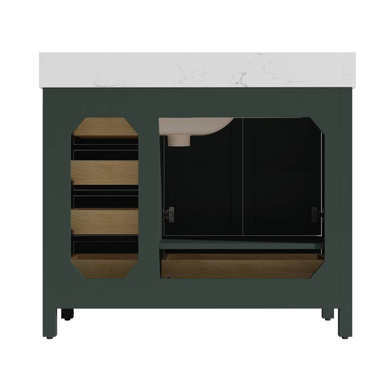 StarrySky 42 inch Undermount Single Sink Bathroom Vanity with Engineered Carrara Marble Top - 42 inch