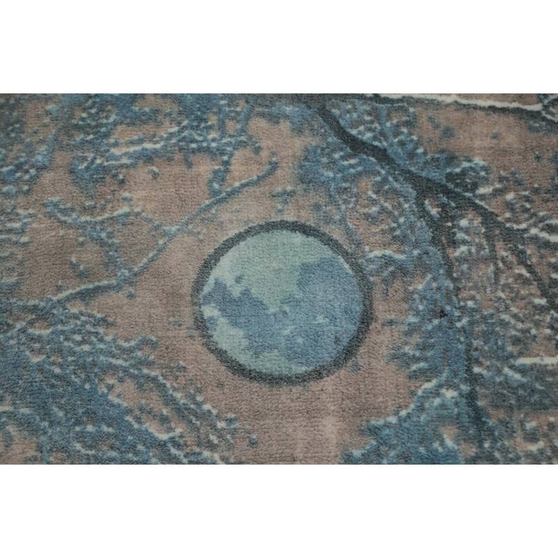 Hand Knotted Oriental Viscose Silk Carpet Modern Pictorial Navy Blue & Blues Abstract Area Rug - 7' 2'' X 5' 3''