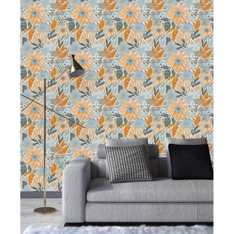 Grey and Orange Floral Wallpaper Bed Bath & Beyond 35646950