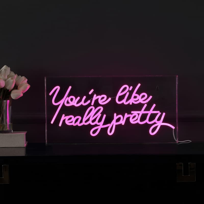 You're Like Really Pretty 19.6" X 10.1" Contemporary Glam Acrylic Box USB Operated LED Neon Light, Pink by JONATHAN Y