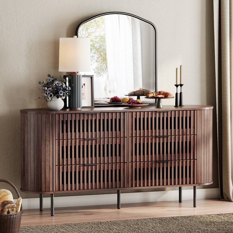 WAMPAT Fluted 6 Drawers Dresser,63" Wide Chest of Drawer