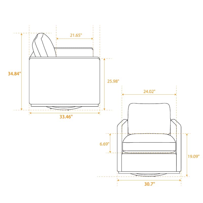Roomfitters 30.7" Square Swivel Accent Chair, 360° Faux Leather Club Chair with Wood Trim