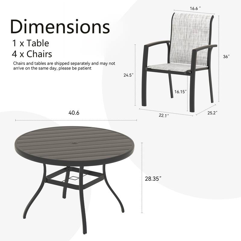 5 Pieces Patio Dining Set, Patio Furniture Set of 4 Patio Stackable Dining Chairs and 40.6" Outdoor Metal Round Table