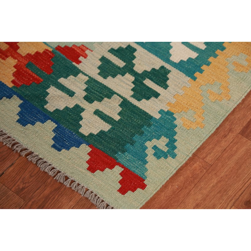 Hand Woven Oriental 100% Wool Carpet Southwestern Geometric Multi-Colored Kilim Area Rug - 8' 3'' X 5' 7''
