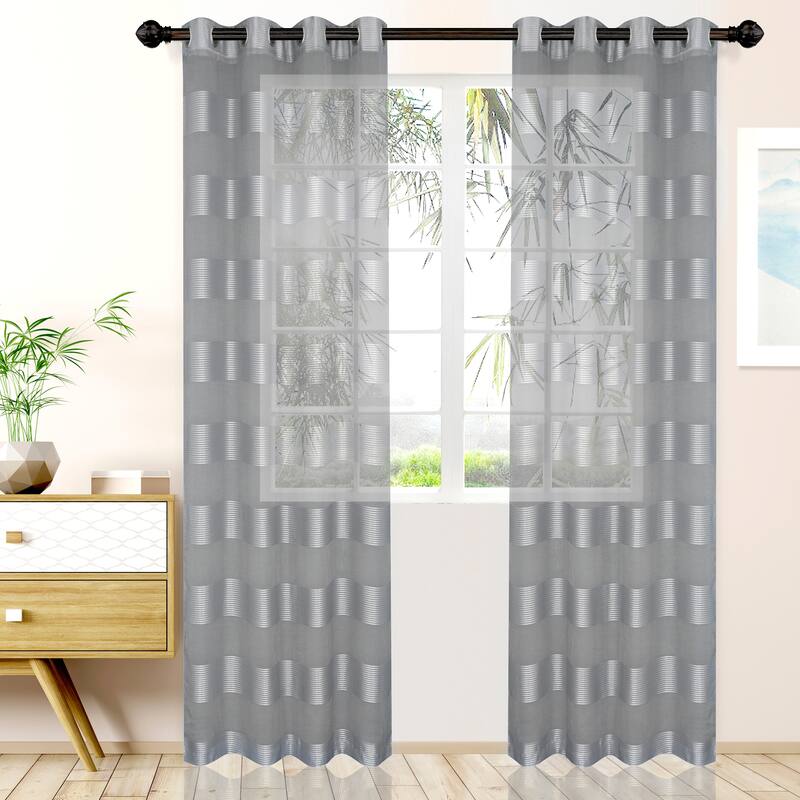 Superior Alzane Rope Sheer Grommet Curtain Panel - (Set of 2) - 52" x 108" - 108 Inches - Graphite