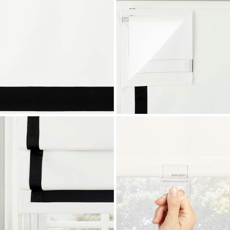 Sun Zero Olander Ribbon Border Total Blackout Cordless Roman Shade
