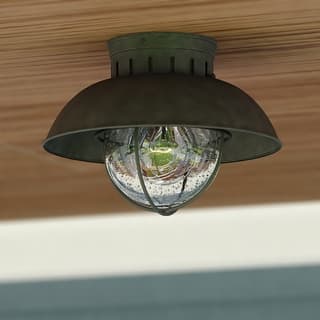 Harwich Gray Coastal Barn Dome Outdoor Flush Mount Ceiling Light Clear Glass - 10-in W x 7.75-in H x 10-in D